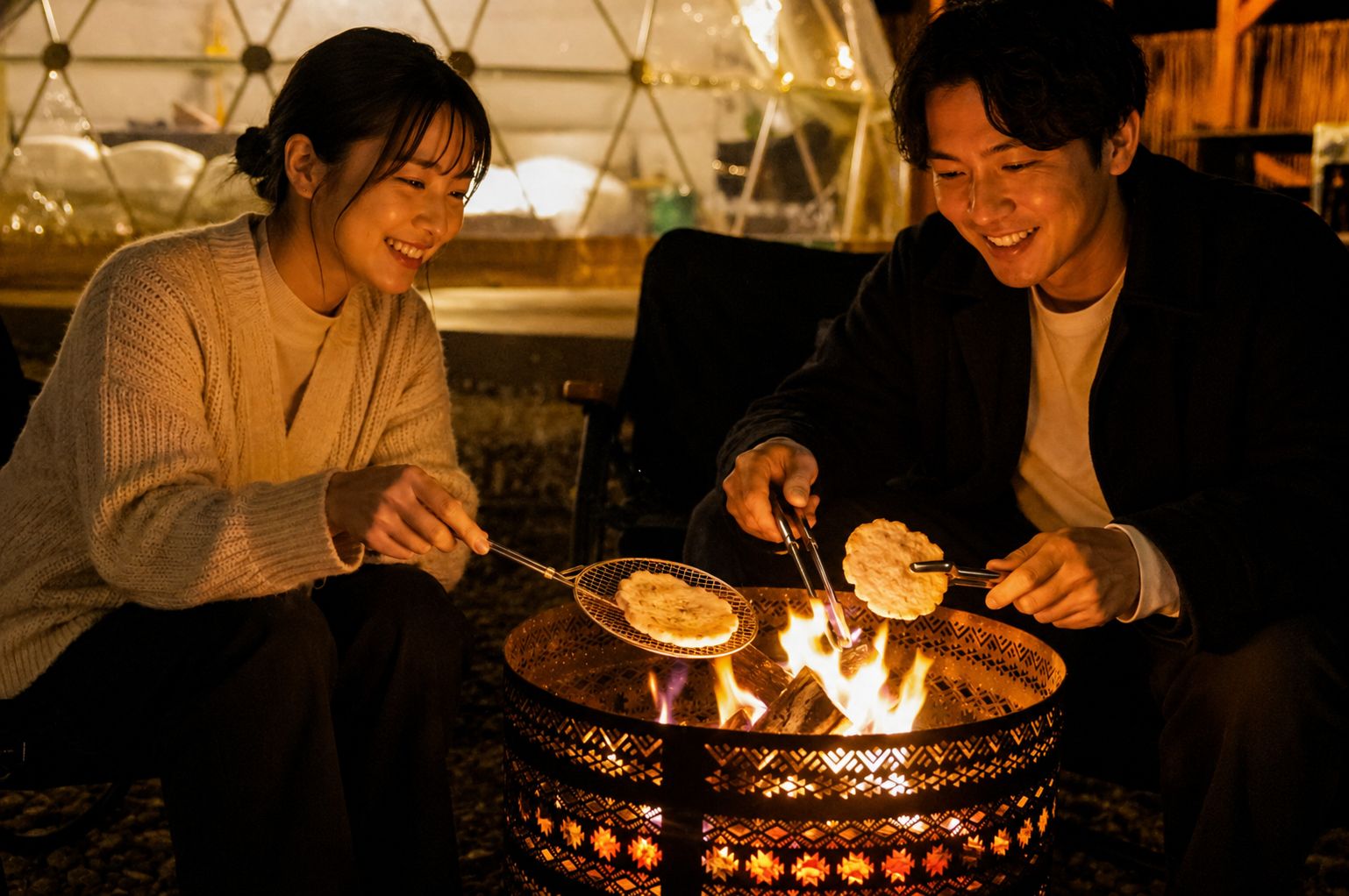 キャンプギアでえびせん作り
